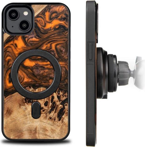 Actual product image Bewood Wood and resin case for iPhone 15 Plus MagSafe Unique Orange - orange and black (Apple iPhone 15 Plus)