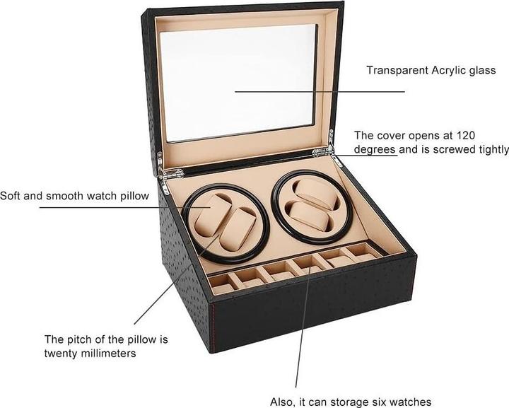 Actual product image Cbx Uhrenbeweger für 4+6 Uhren, Watchwinder Kamelmuster mit roten Nähten (4x)