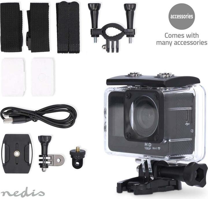 Actual product image Nedis Action Cam | Dual screen | 1080p@30fps | 12 MPixel | Waterproof up to: 30.0 m | 70 min | (30p, Wi-Fi)