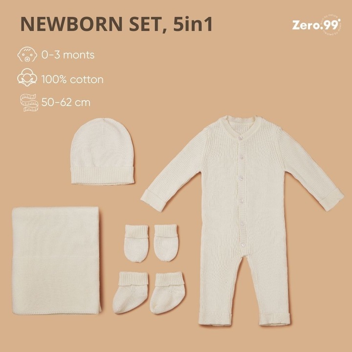 Image du produit Zero.99 Ensemble Nouveau-né 5 pièces – Couverture, Grenouillère à boutons, Moufles anti-griffures, C (50, 56, 62, 68)