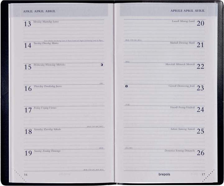 Actual product image Brepols Breplan 1W/S Genova Pl. 7742051 black, 9x16cm, 2021 (A6, German, French, English, Italian, Dutch, Spanish)
