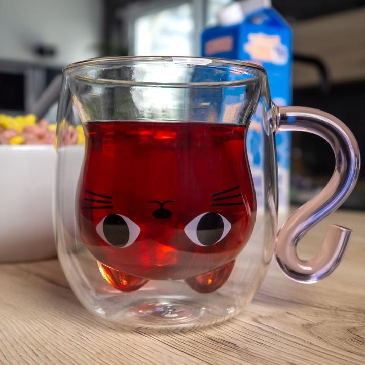 Produktbild Intirilife Doppelwandiges Thermo Glas Set Design Katze (0.20 l, 2x)