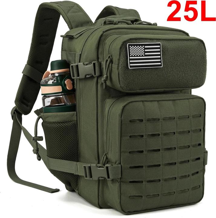 Only-Bags.Store Taktischer Rucksack Outdoor Survival Bug Out Bag kleiner Schulrucksack Hking mit Getränkehalter (25 l)