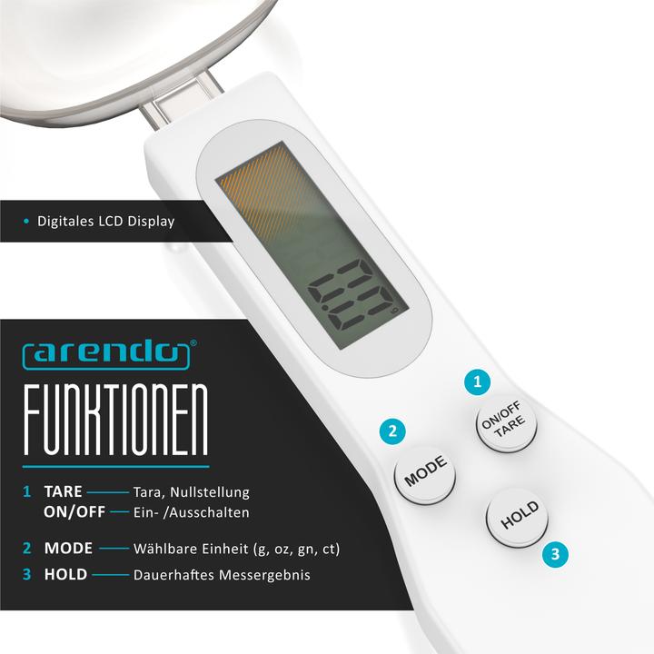 Actual product image Arendo Löffelwaage digital Küchenwaage Feinwaage, LCD-Anzeige, 0,1g Auflösung, max. 500g, Tarafunktion
