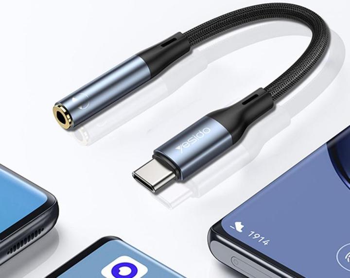 Immagine prodotto Yesido YAU38 Cavo USB-C in lega di alluminio e nylon da tipo c a jack audio Aux da 3,5 mm Cavo per cuffie (0.15 m, Cavo AUX)