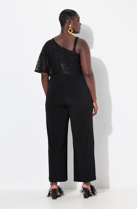 Image du produit Ulla Popken Combinaison avec voile en dentelle et paillettes, jambe large (54)