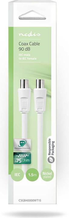 Produktbild Nedis Koaxial Kabel | IEC (Coax) Stecker | IEC (Coax) Buchse | Vernickelt | 90 dB | 75 Ohm | Doppelt (90 dB, Antennenkabel)