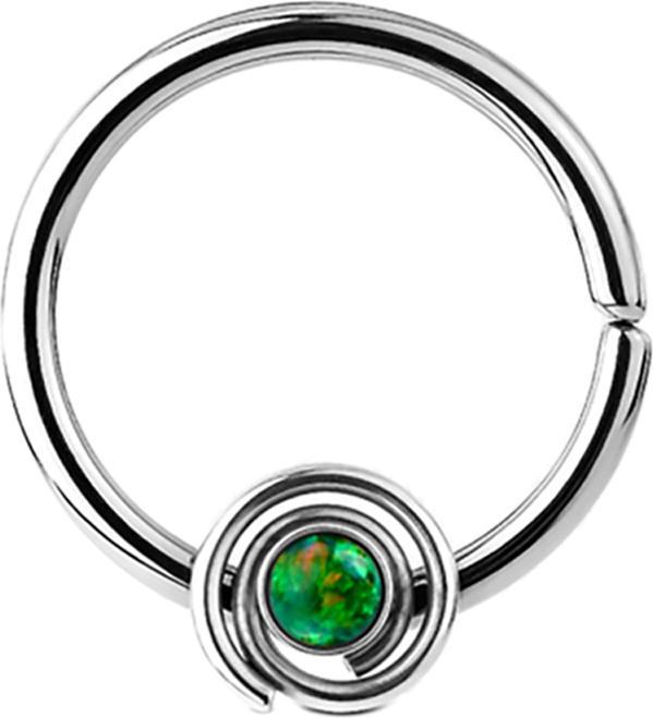 Actual product image Star Piercing Septum ring spiral with opal green (without brass, Surgical steel 316L)