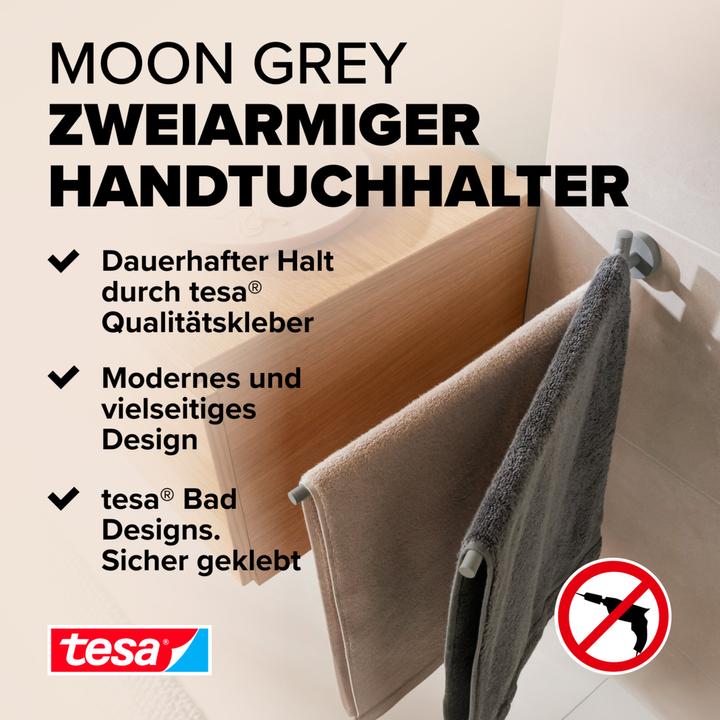 Actual product image tesa MOON GREY Towel rail two-arm incl. adhesive solution without drilling