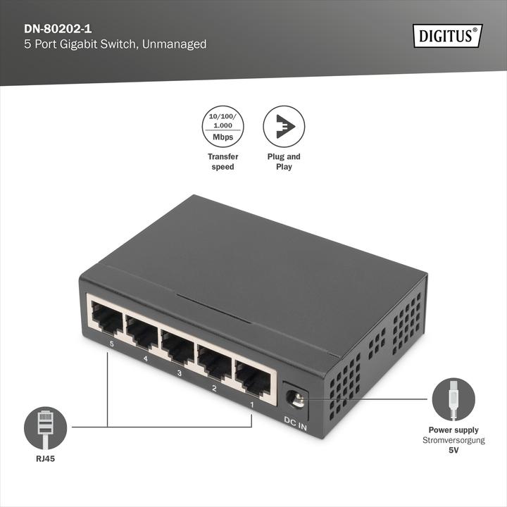 Productafbeelding Digitus 5-poorts gigabitswitch, onbeheerd (5 ports)