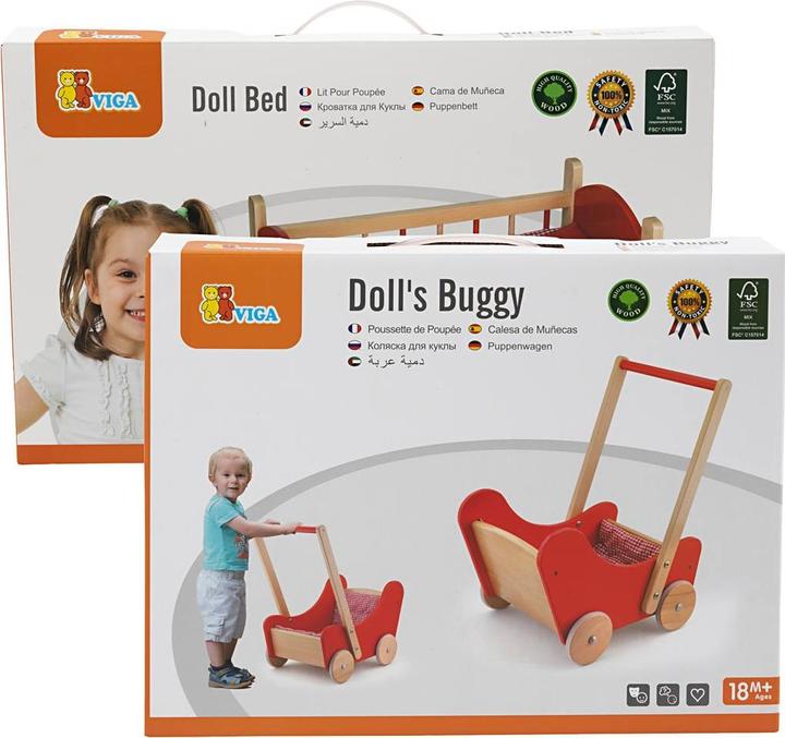 Actual product image Viga Toys VIGA doll’s bed and wooden doll's pram