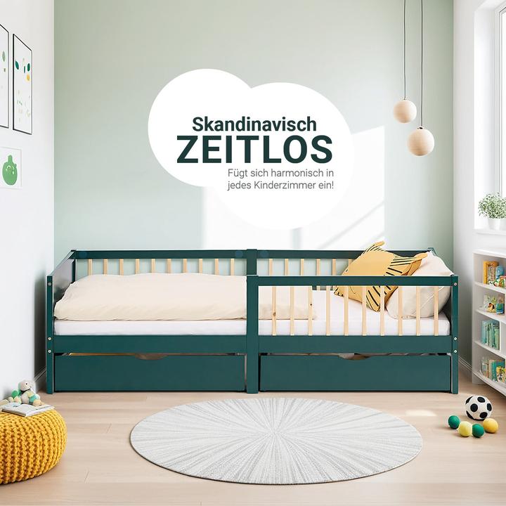 Image du produit Homestyle4u Kinderbett mit 2 Bettkästen & Lattenrost (90 x 200 cm)