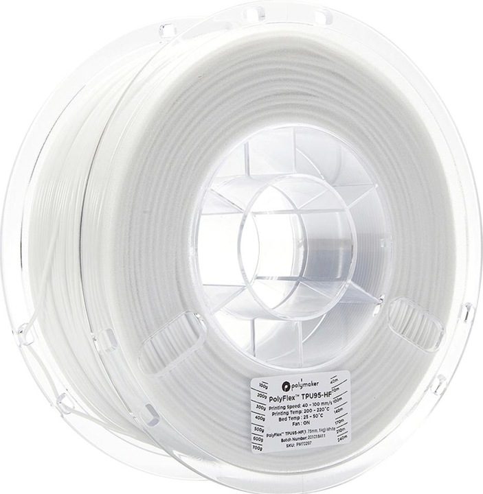 Polymaker PolyFlex TPU-95A High Speed White 1.75mm 1kg (TPU, 1.75 mm, 1000 g, White)