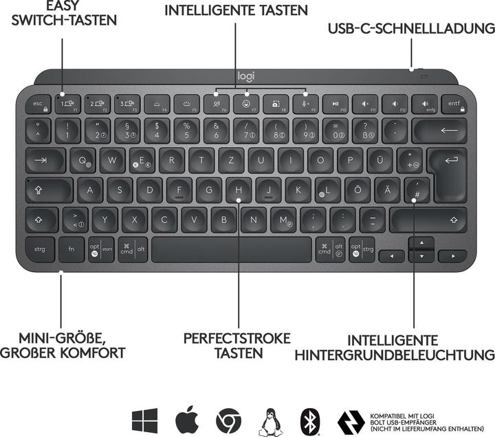 Produktbild Logitech MXKeys Minimalist (Eng. Int., Kabellos)