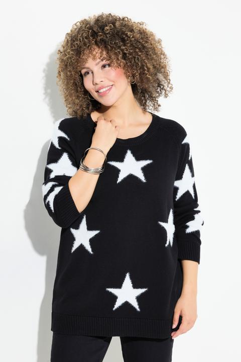 Image du produit Ulla Popken Pull à col rond et manches longues raglan, étoiles brillantes (58)