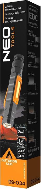 Actual product image Neo Flashlight Flashlight (USB rechargeable flashlight 300 lm 2 in 1 CREE XPE + COB LED) (17.20 cm)