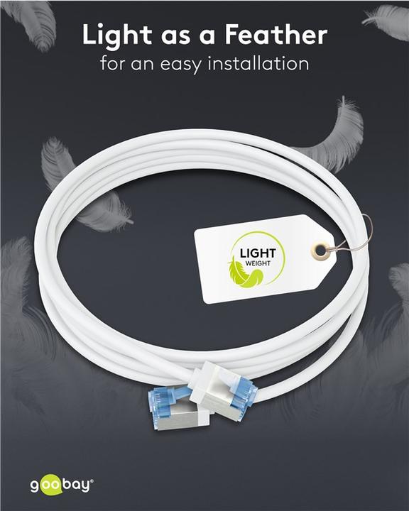 Actual product image Goobay Ultra-flexible CAT 6A patch cable, slim, U/FTP, white (U/FTP, CAT6a, 0.15 m)