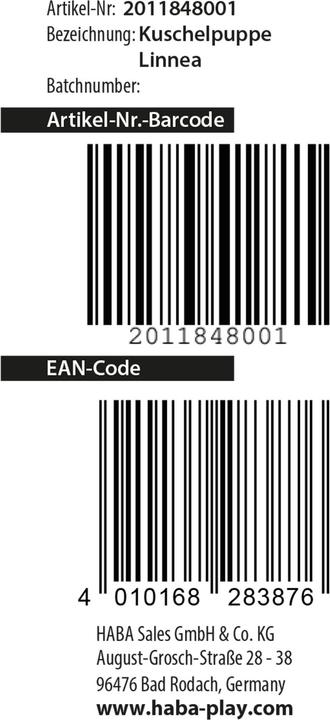 Nutritional values and ingredients Haba Kuschelpuppe Linnéa