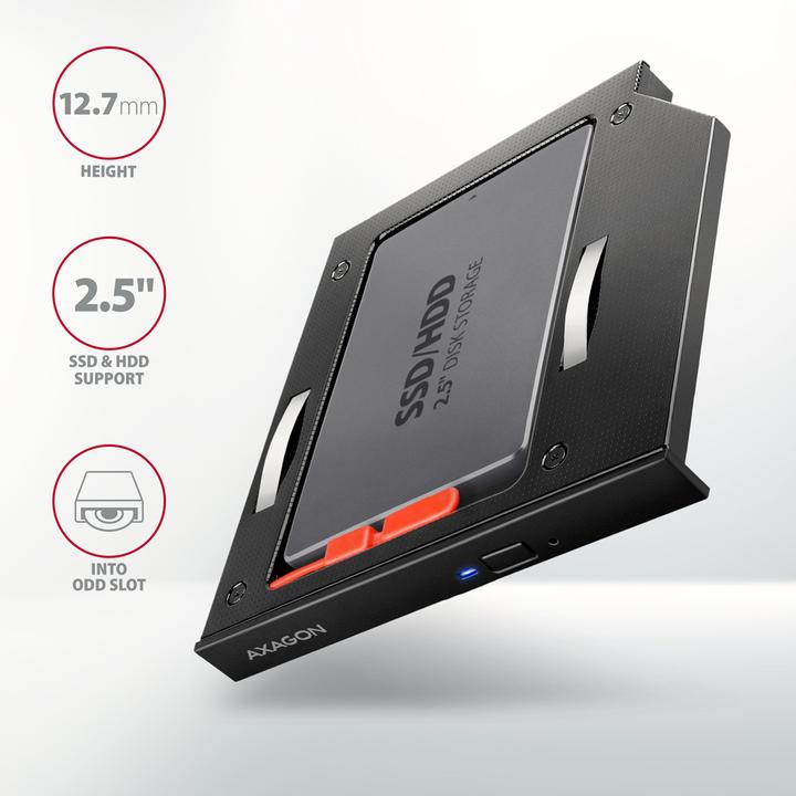 Actual product image Axagon RSS-CD12 2.5 inch SSD/HDD adapter for optical drive, 12.7 mm, LED