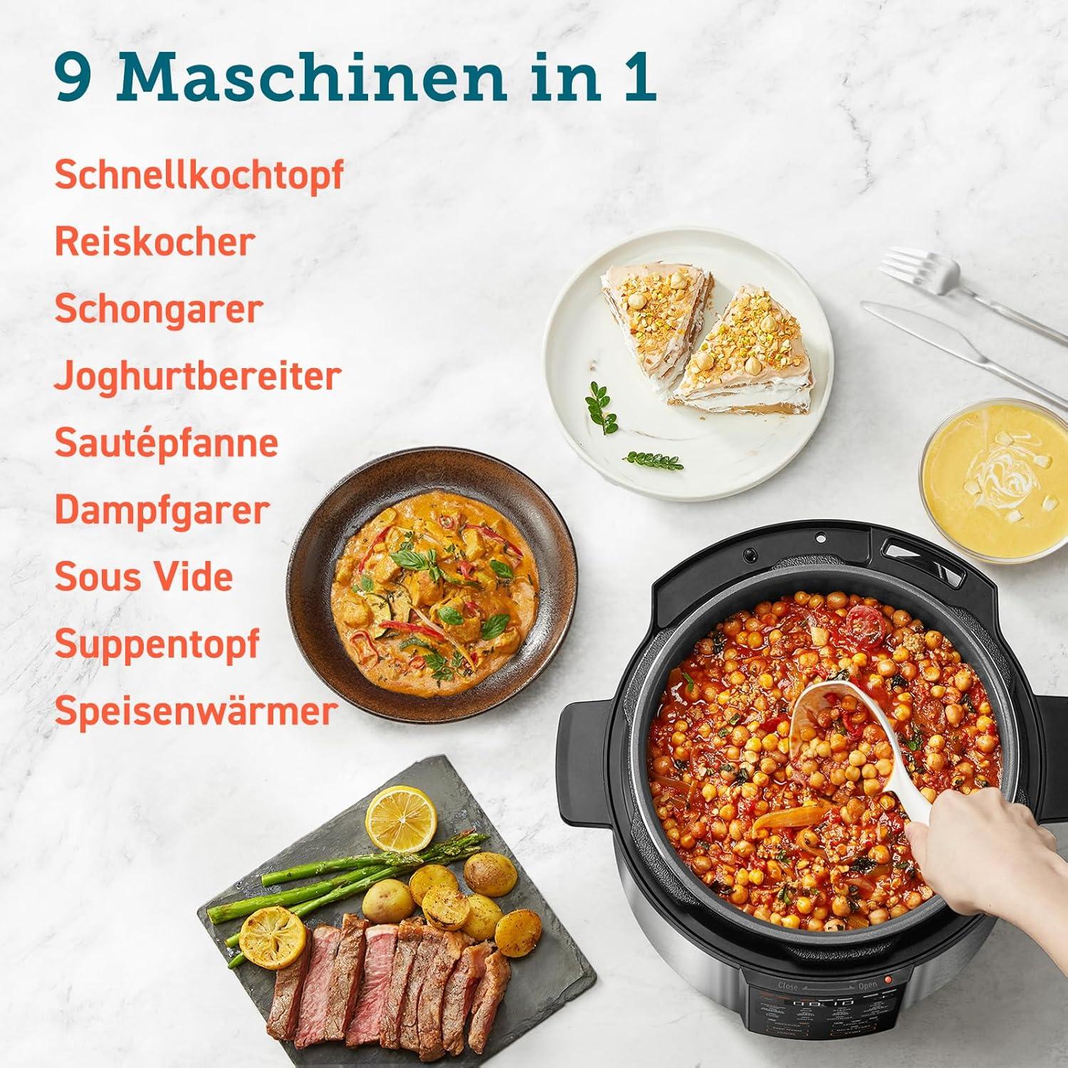 Thumbnail - Cosori Schnellkochtopf, Dampfgarer + Reiskocher, Schwarz, Silber