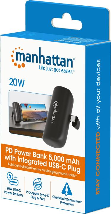 Produktbild Manhattan PD Powerbank 5000mAh Typ-C St. 20W schwarz (5000 mAh, 20 W, 18.50 Wh)