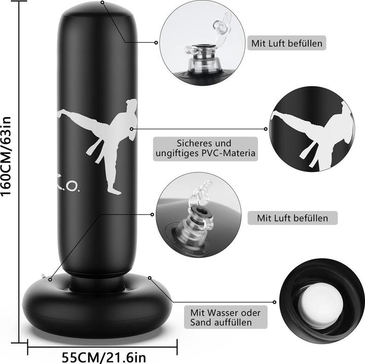 Immagine prodotto Cbx Sacco da boxe gonfiabile, sacco da boxe in piedi, 160 cm (55 cm)
