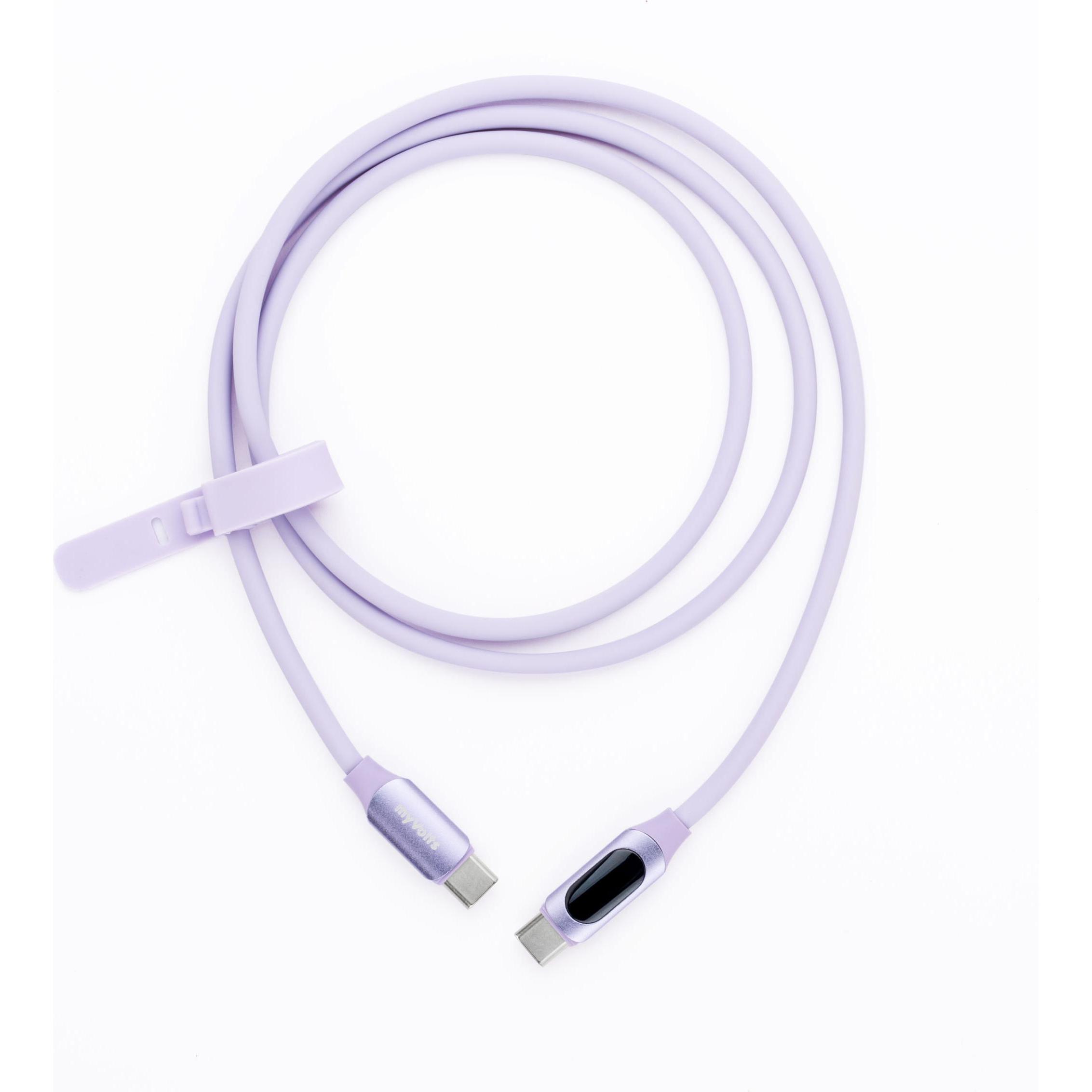 Thumbnail - MyVolts PDCCCPU - Step Up USB-C to USB-C PD Cable with LCD Power Meter, Jellybean Purple, USB Kabel