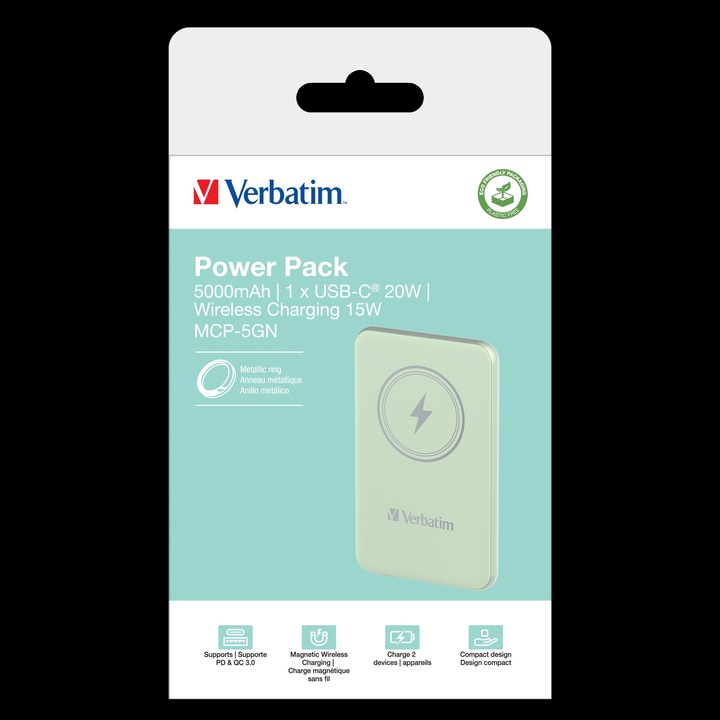 Actual product image Verbatim POWER BANK 5000 VERT (5000 mAh, 20 W, 18500 Wh)