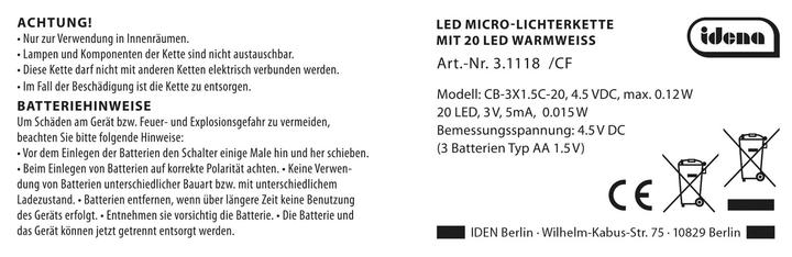 Produktbild Idena Micro Lichterkette 20 LED, warmweiss,6h-Timer (2.20 m)