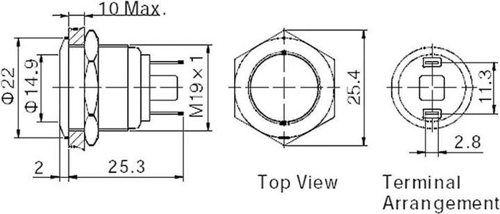 Immagine prodotto Tru Components 701929 GQ19F-10/J/S Drucktaster antivandalico 48 V/DC 2