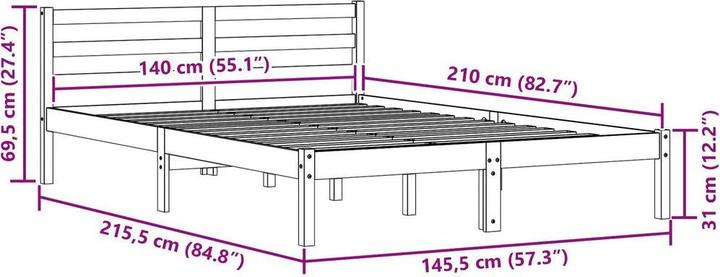 Produktbild vidaXL Bettgestell mit Kopfteil Weiss 140x210 cm Massivholz Kiefer (140 x 210 cm)