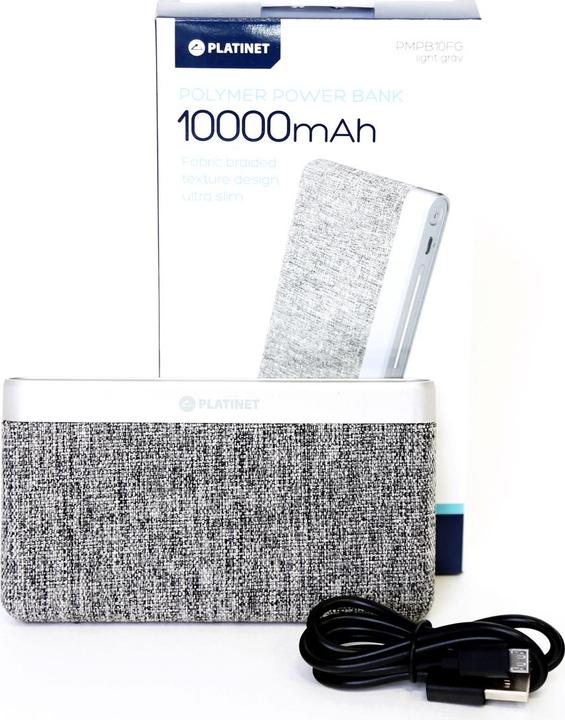 Actual product image Platinet Powerbank fabric braided 10,000 mAh gray (PMPB10FG) (10000 mAh, 5 W, 37 Wh)