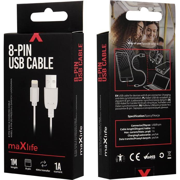 Thumbnail - Maxlife Kabel USB - Lightning 1,0 m 1A weiss (1 m, USB 3.0), USB Kabel
