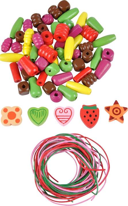 Swiss Natura Wooden beads mix, colorful beads with hole and ribbons for stringing