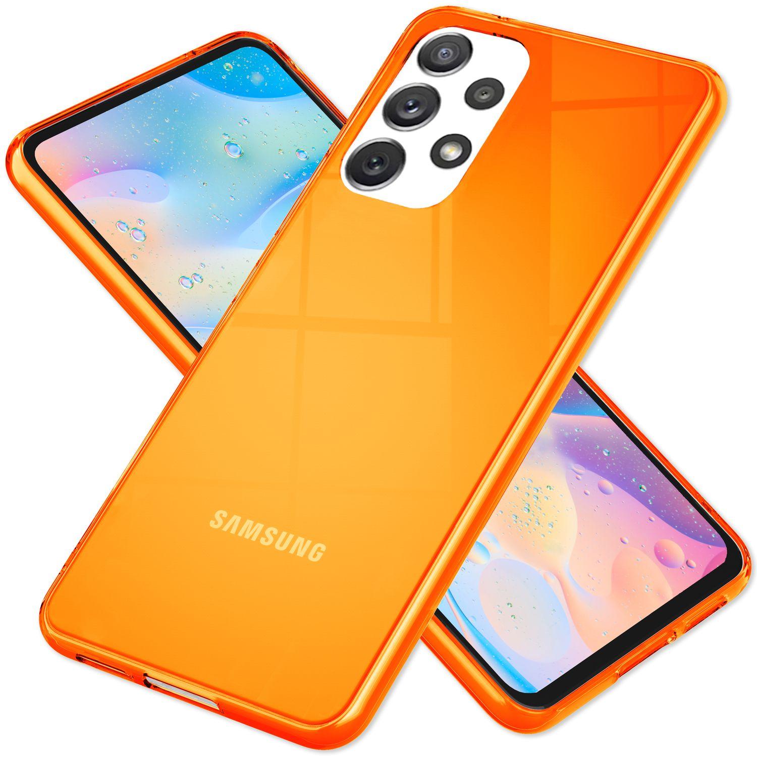 Nalia Klar Transparente Neon Silikon Hülle (Samsung Galaxy A53), Smartphone Hülle, Orange
