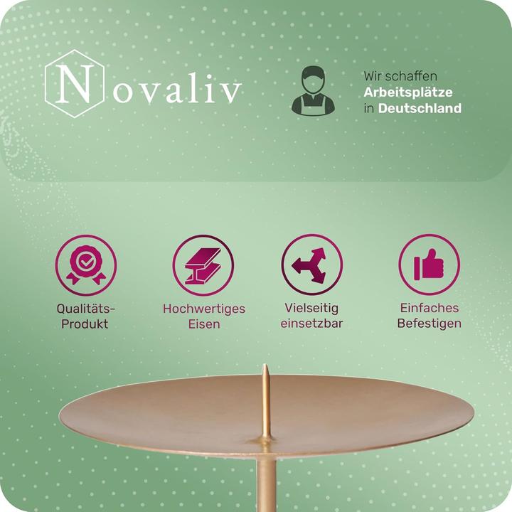 Produktbild Novaliv 4x Kerzenpick mit Dorn 10cm GOLD Kerzenpick Metall rund für Adventskranz Kerzenständer