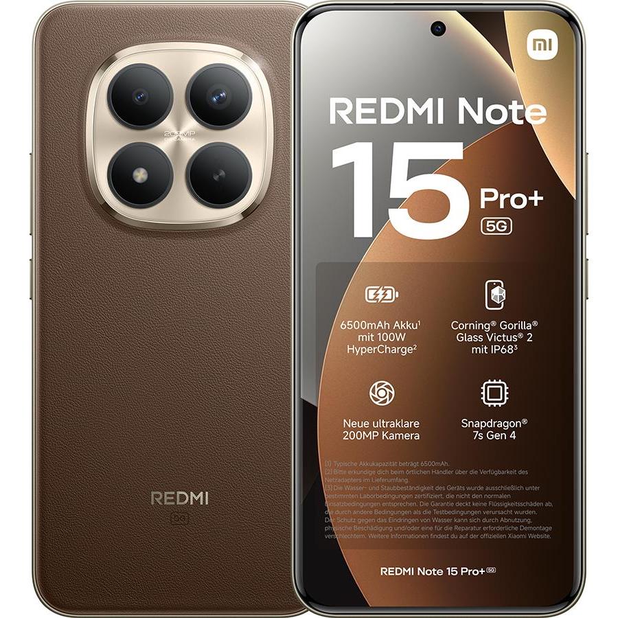 Xiaomi REDMI Note 15 Pro+ 5G (512 GB, Brown, Mocha Brown, 6.83", Dual SIM, 5G), Smartphone, Braun
