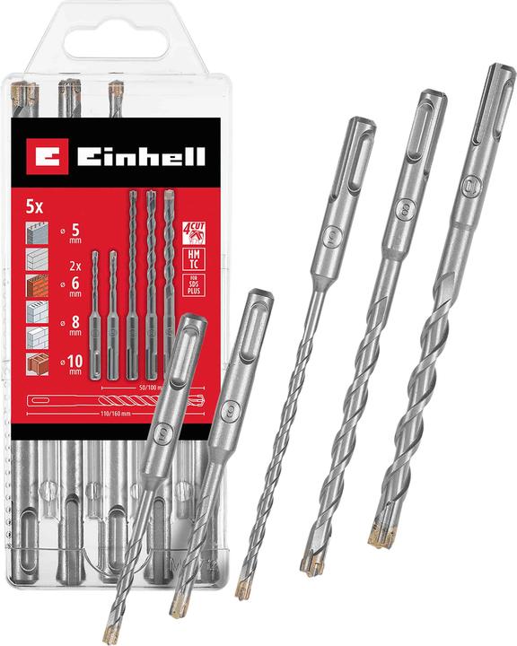 Produktbild Einhell SDS-Plus Hammerbohrer-Set, 265505, 5-10 mm, 5-teilig (10 Millimeter, 5 Millimeter, 6 Millimeter, 8 Millimeter)