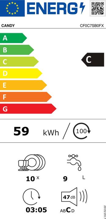 Energie-Label Candy Rapidò CF0C7SB0FX Freistehender Geschirrspüler 45
