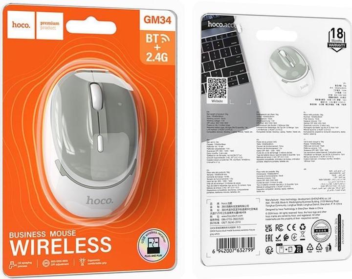 Produktbild Hoco Headphone with microphone computer wireless mouse 2,4G 1600 dpi GM34 gray white