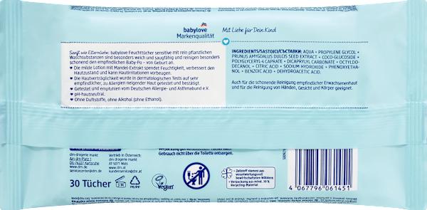 Nutritional values and ingredients dm babylove Sensitive (30 Piece)
