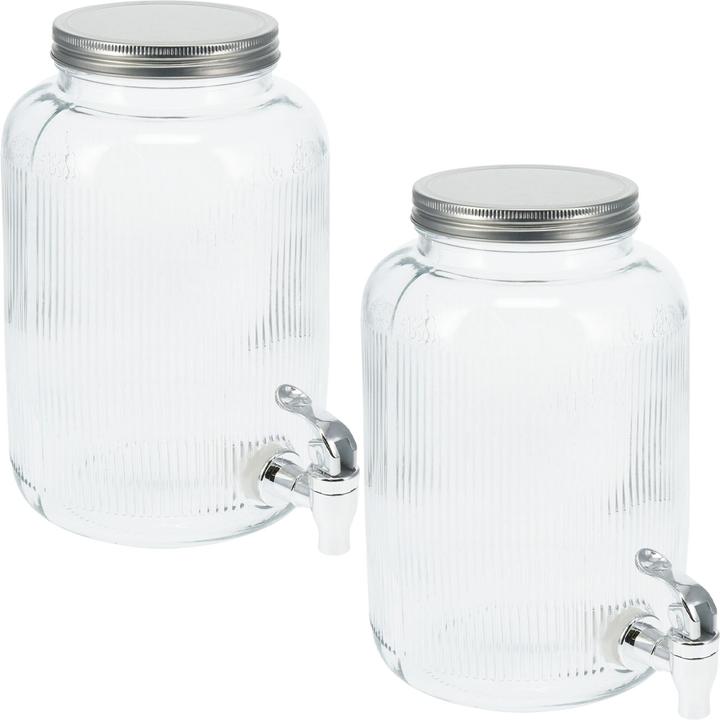 Excellent Houseware 2er-Set Getränkespender aus Glas mit Deckel, 4l, zylinderförmig