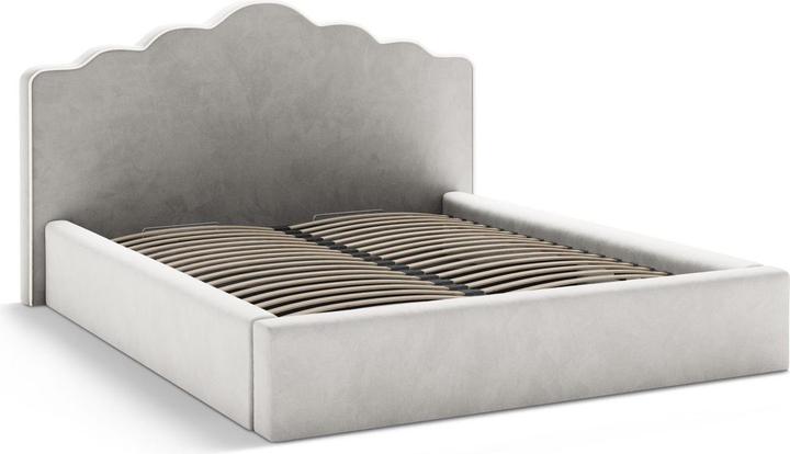 Actual product image Micadoni Velvet Storage Bed With Headboard, "Dream", Ivory and Light Grey, 222x220x122 Made in Europe (180 x 200 cm)