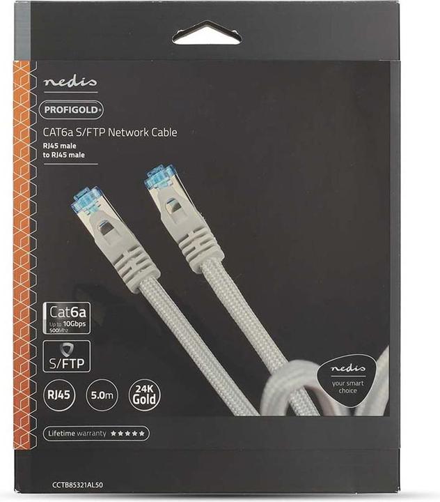 Immagine prodotto Nedis Cavo Cat 6a S/FTP | RJ45 maschio | RJ45 maschio | 5m | Senza strappo | Rotondo | Intrecciato / PVC (S/FTP, CAT6, 5 m)