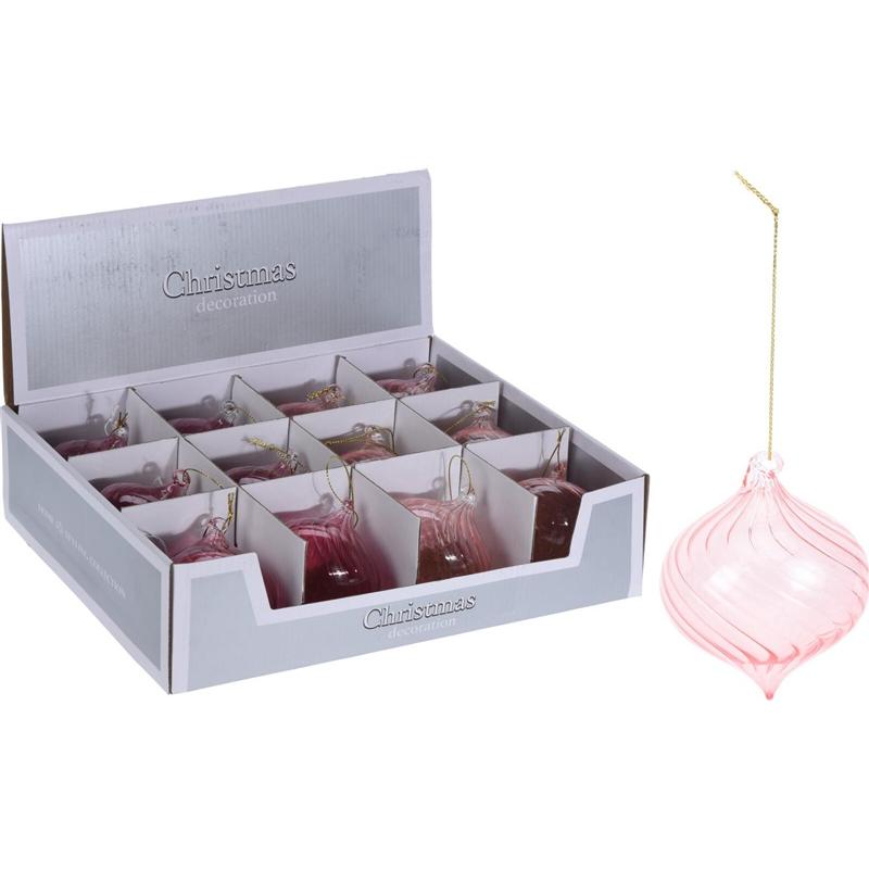 Koopman, Decorazioni per albero di Natale, XMAS BALL 8CM PINK GLASS ONION ABR705160