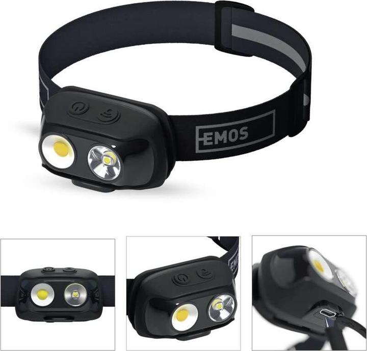 Actual product image Emos COB LED rechargeable headlamp P3542, 500lm, 130m, Li-pol 1200 mAh (500 lm)