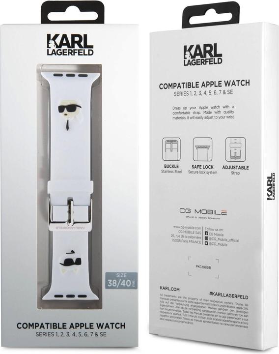 Produktbild Karl Lagerfeld Pasek KLAWMSLKCNH Apple Watch 38/40/41mm biały/white strap 3D Rubber Karl&Choupette H (Silikon, Stahl)