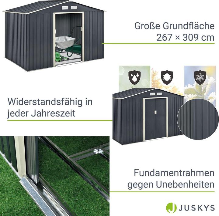 Actual product image Juskys Metal tool shed with pitched roof