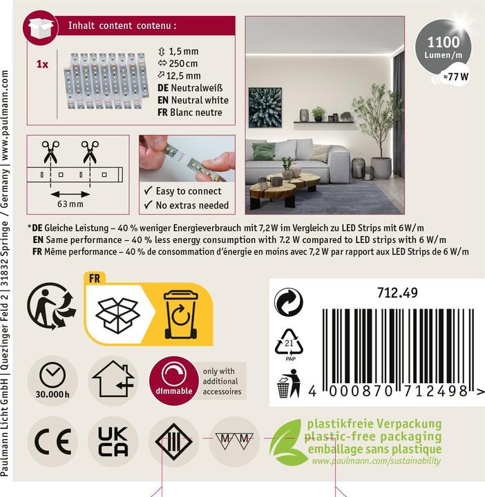 Image du produit Paulmann MaxLED 1000 Stripe (Blanc neutre, 250 cm, Intérieur)