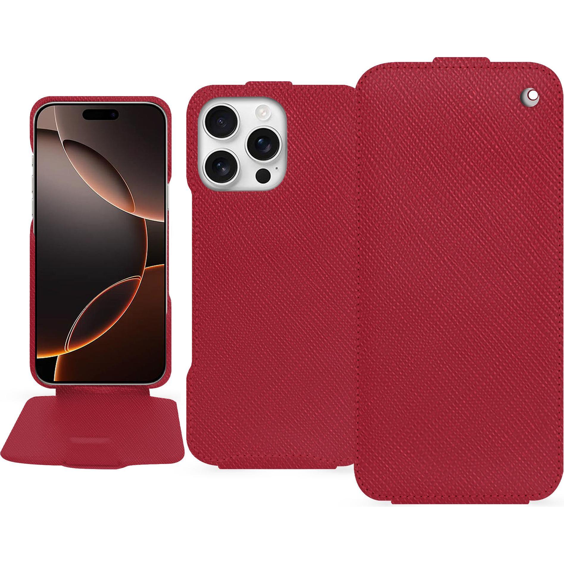 Noreve Lederschutzhülle vertikal (Apple iPhone 16 Pro), Smartphone Hülle, Rot